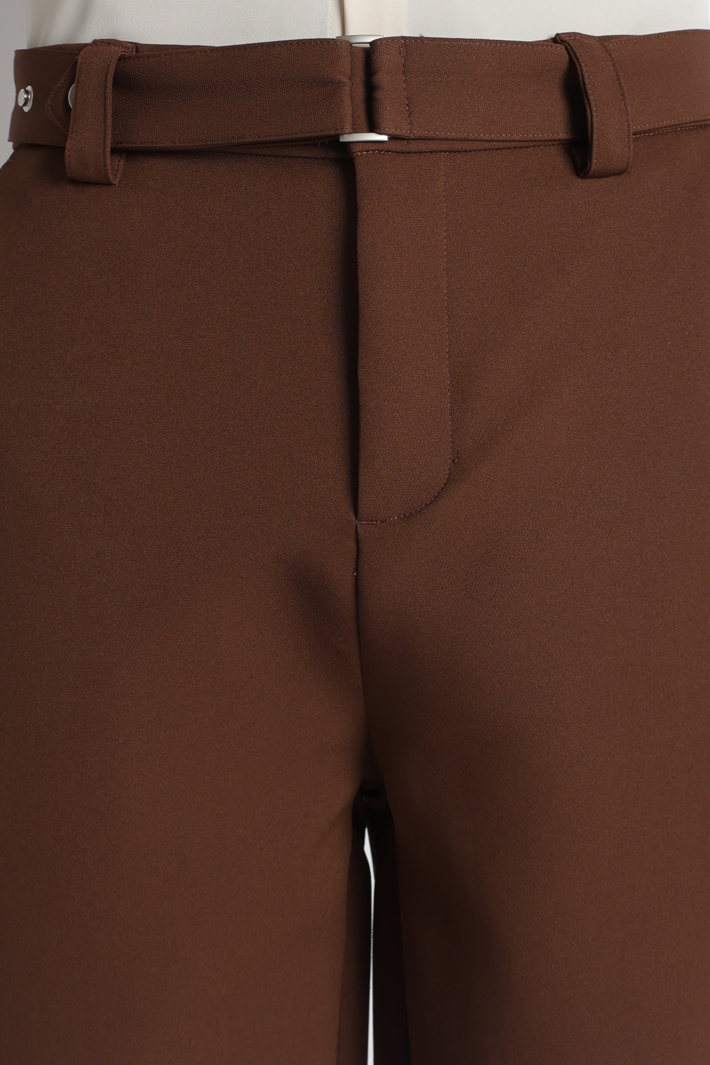 Modern Casual Trousers with Belt Detail Brown