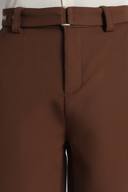Modern Casual Trousers with Belt Detail Brown