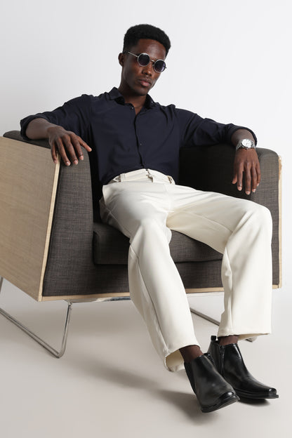 Modern Casual Trousers with Belt Detail Off White