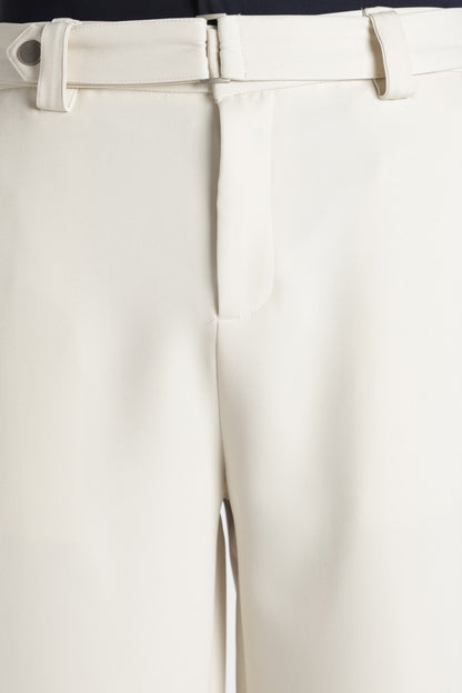 Modern Casual Trousers with Belt Detail Off White
