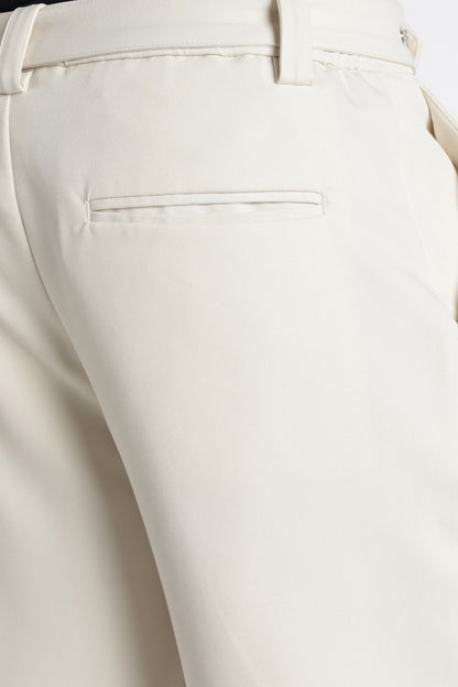 Modern Casual Trousers with Belt Detail Off White