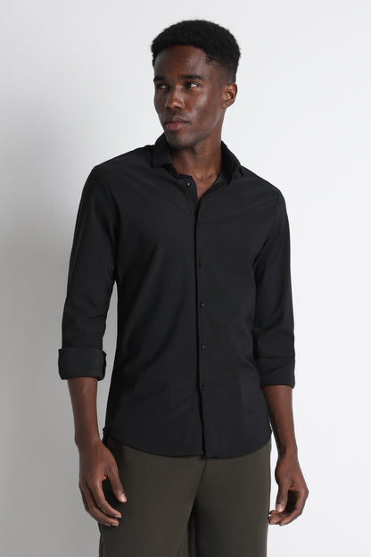 Premium Knitted Slim Fit Casual Shirt Black
