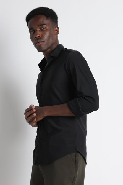 Premium Knitted Slim Fit Casual Shirt Black