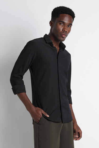 Premium Knitted Slim Fit Casual Shirt Black