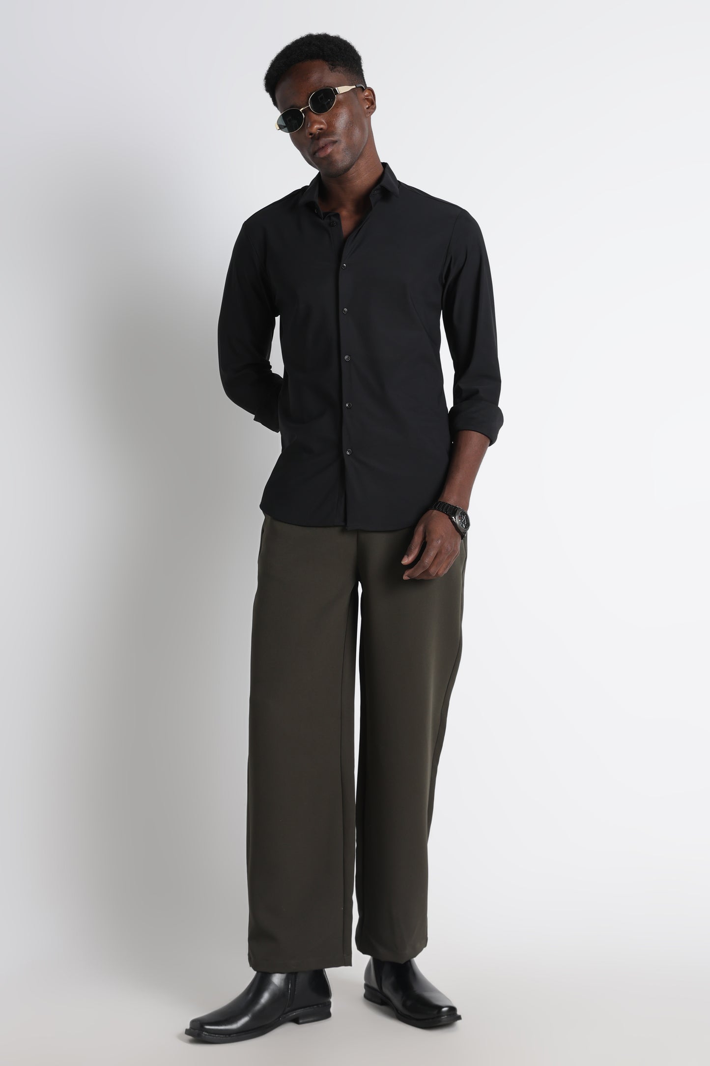 Premium Knitted Slim Fit Casual Shirt Black