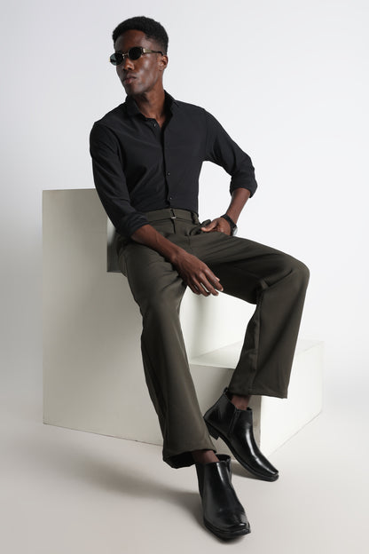 Modern Casual Trousers with Belt Detail Green