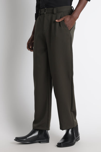 Modern Casual Trousers with Belt Detail Green