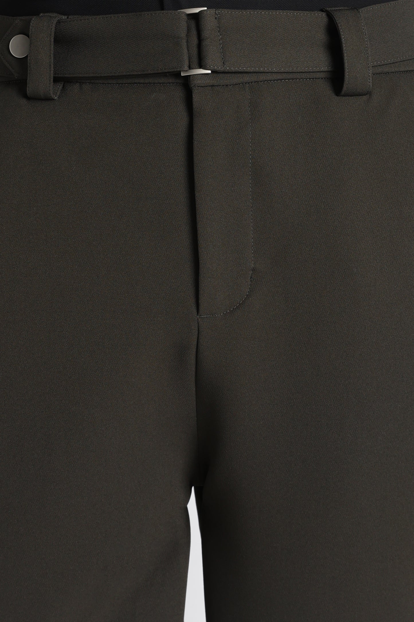 Modern Casual Trousers with Belt Detail Green