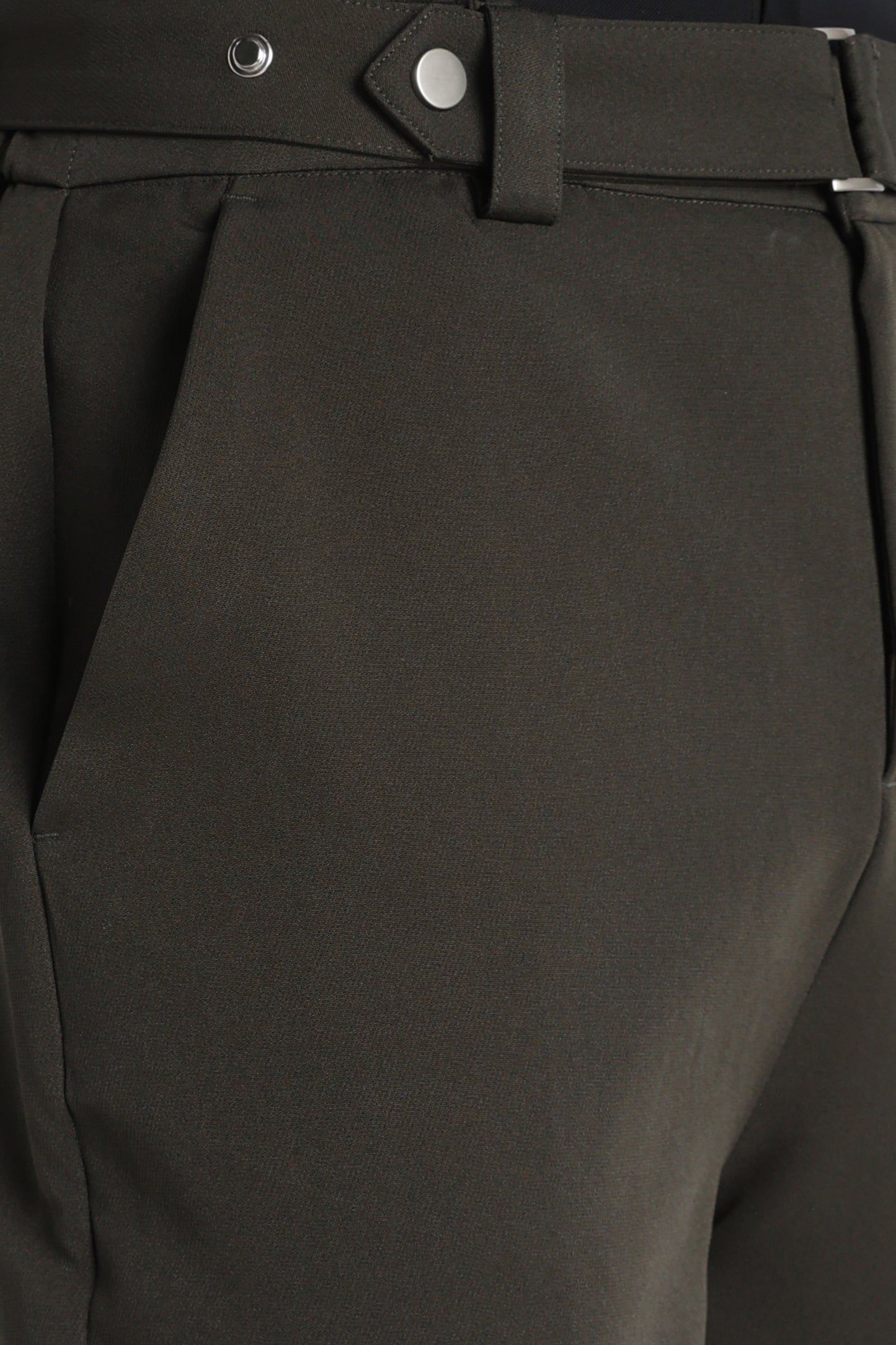 Modern Casual Trousers with Belt Detail Green