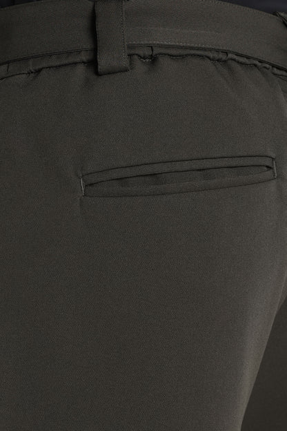 Modern Casual Trousers with Belt Detail Green