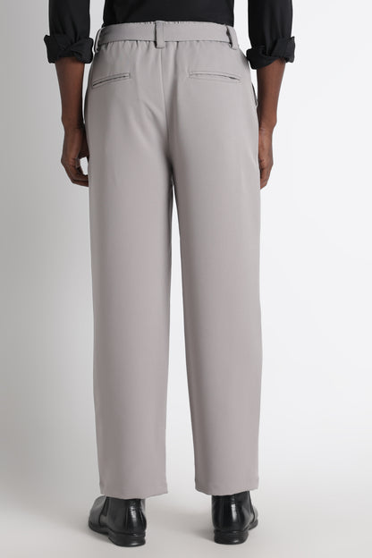 Modern Casual Trousers with Belt Detail Grey