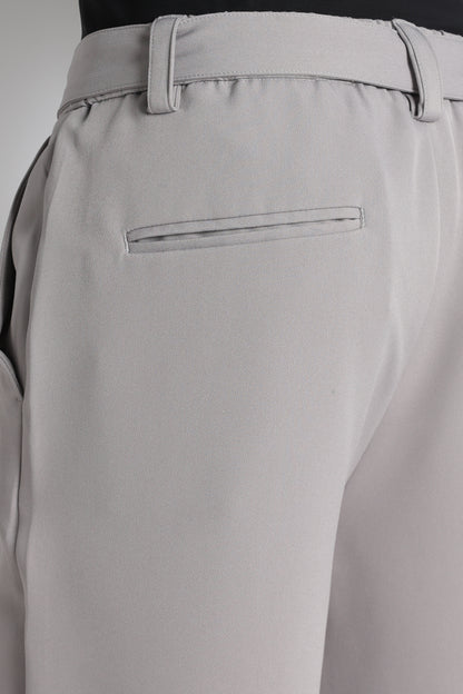 Modern Casual Trousers with Belt Detail Grey