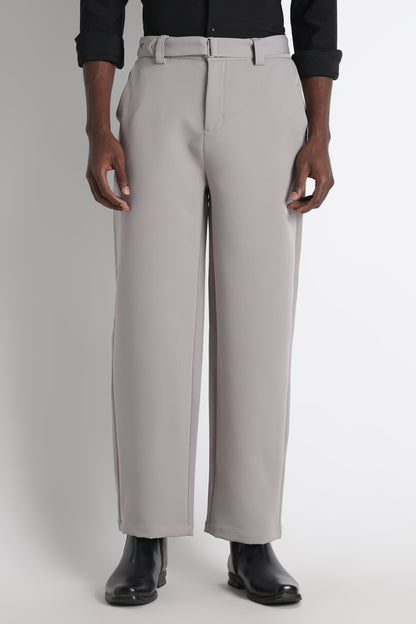 Modern Casual Trousers with Belt Detail Grey