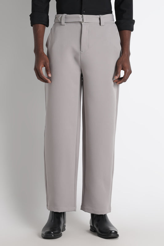 Modern Casual Trousers with Belt Detail Grey