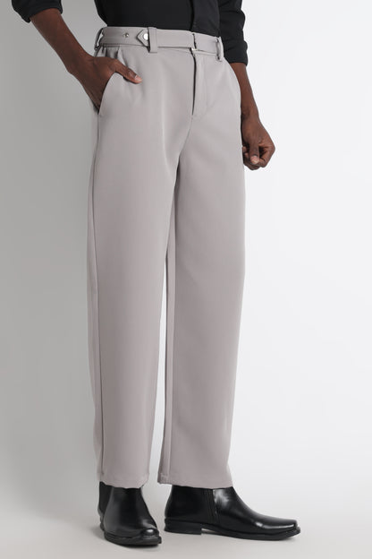 Modern Casual Trousers with Belt Detail Grey