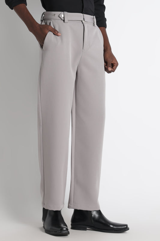 Modern Casual Trousers with Belt Detail Grey