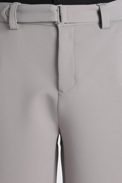 Modern Casual Trousers with Belt Detail Grey