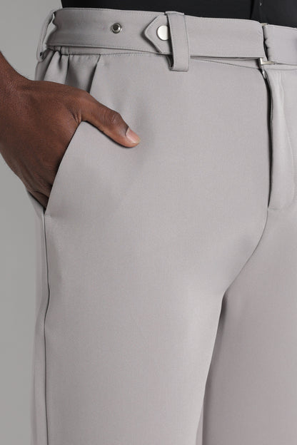 Modern Casual Trousers with Belt Detail Grey