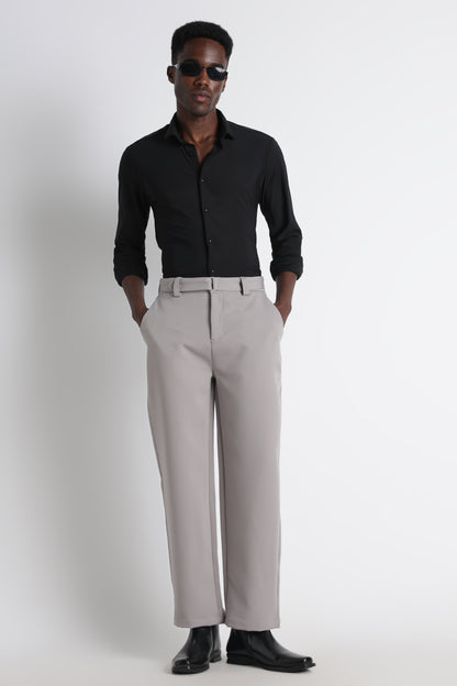 Modern Casual Trousers with Belt Detail Grey