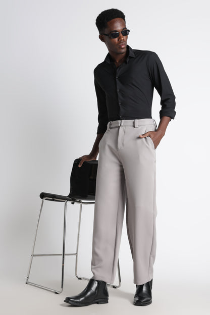 Modern Casual Trousers with Belt Detail Grey
