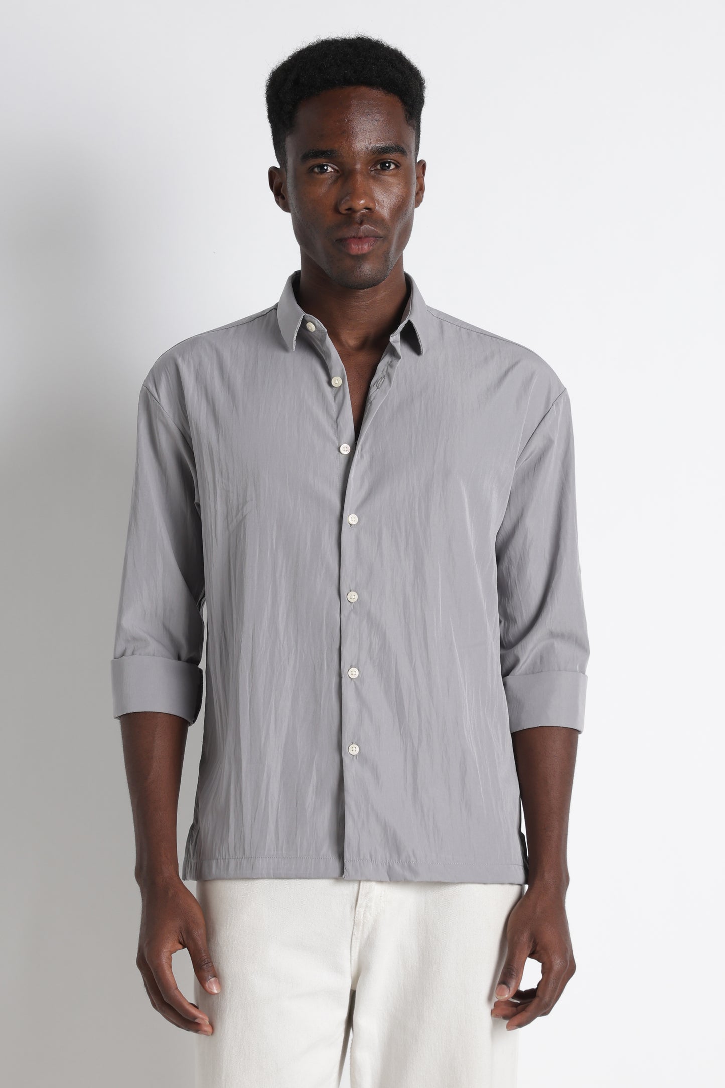 Back Graphic Slim Fit Casual Shirt Grey