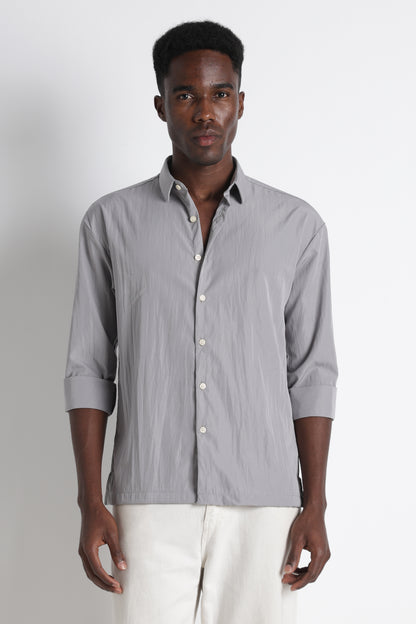 Back Graphic Slim Fit Casual Shirt Grey