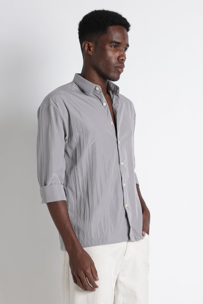 Back Graphic Slim Fit Casual Shirt Grey