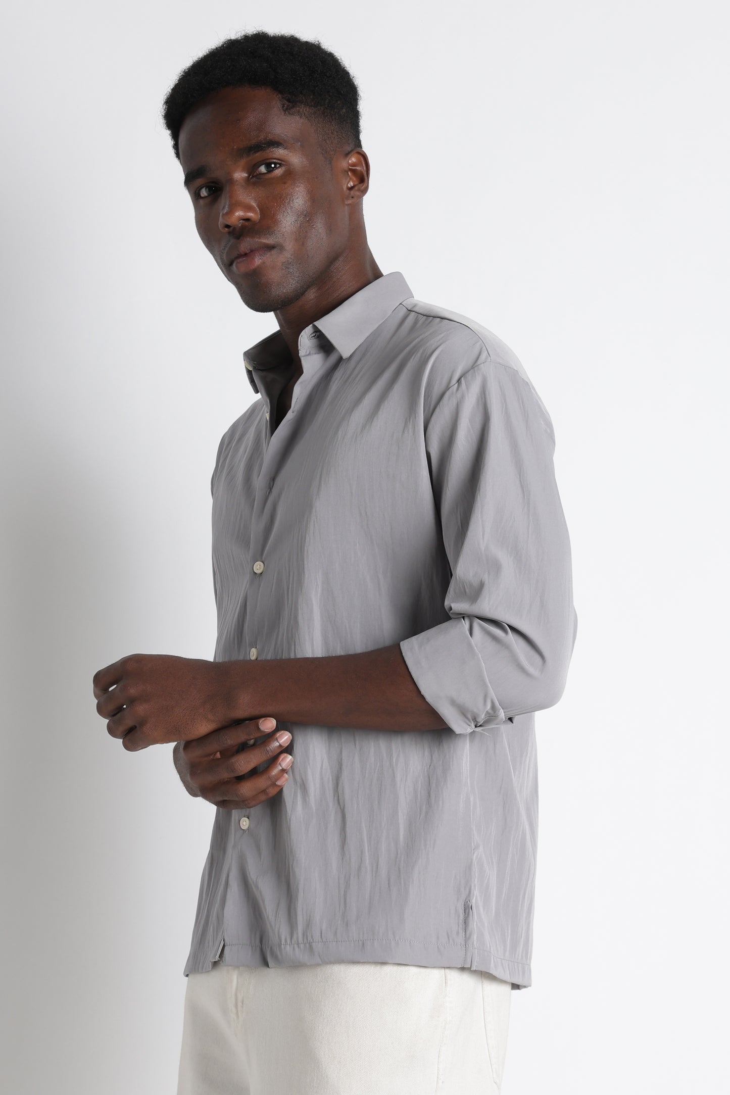 Back Graphic Slim Fit Casual Shirt Grey
