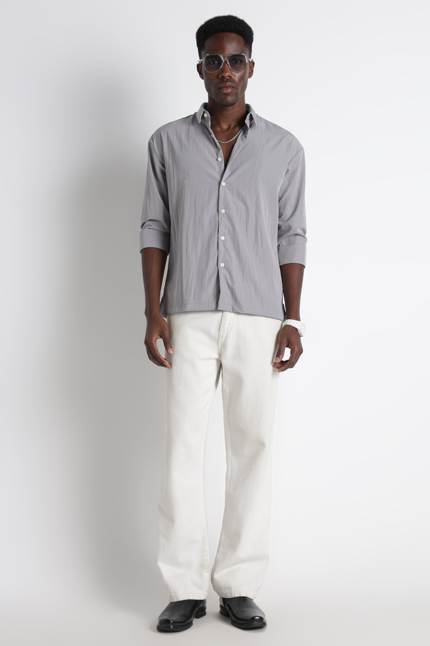 Back Graphic Slim Fit Casual Shirt Grey