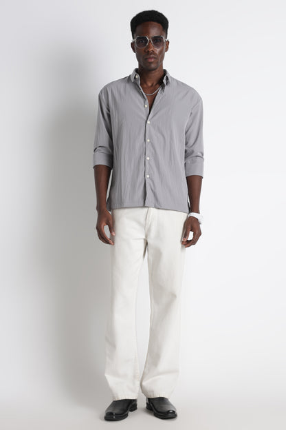 Back Graphic Slim Fit Casual Shirt Grey