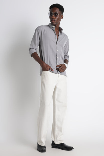 Back Graphic Slim Fit Casual Shirt Grey