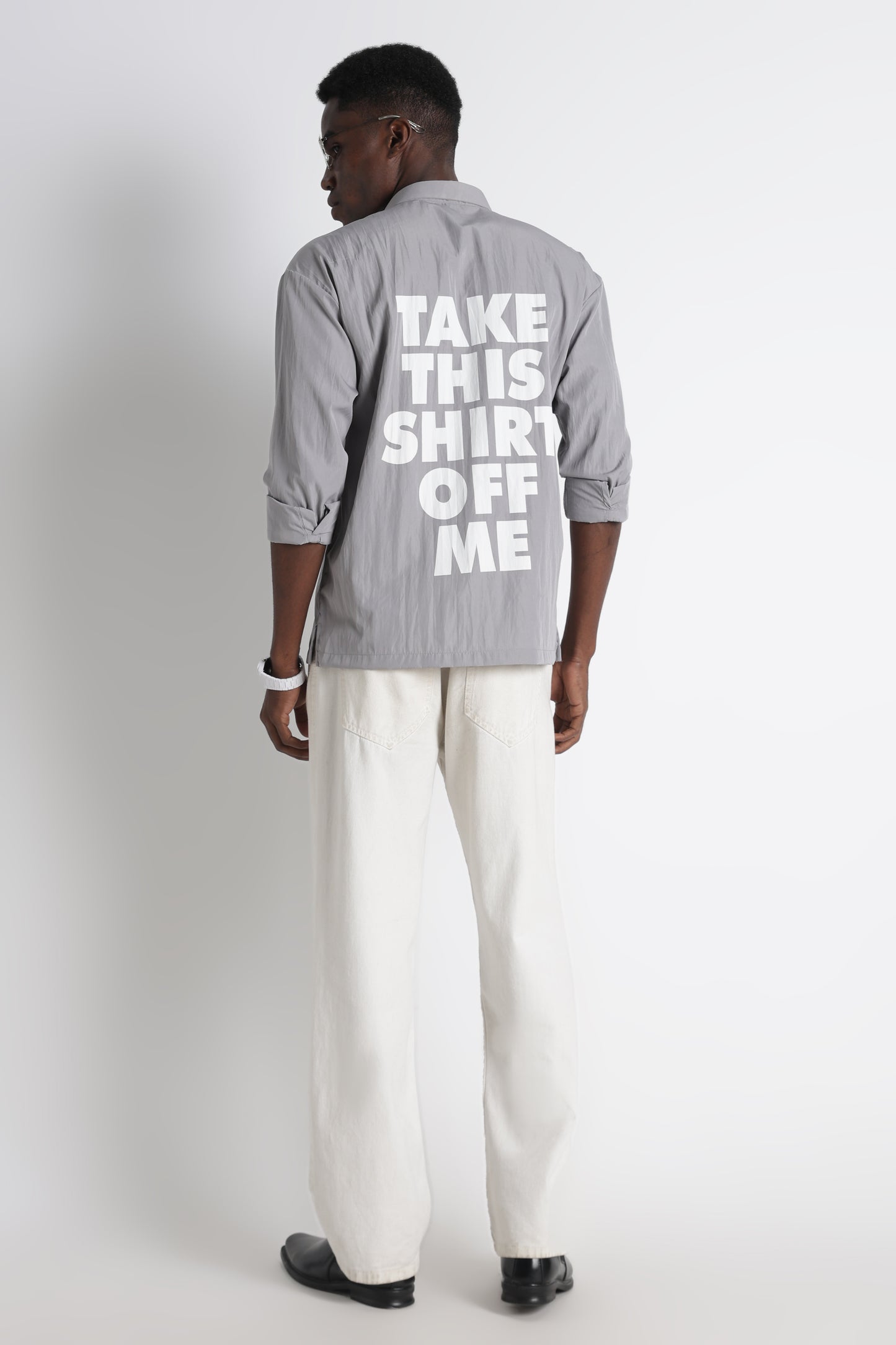 Back Graphic Slim Fit Casual Shirt Grey