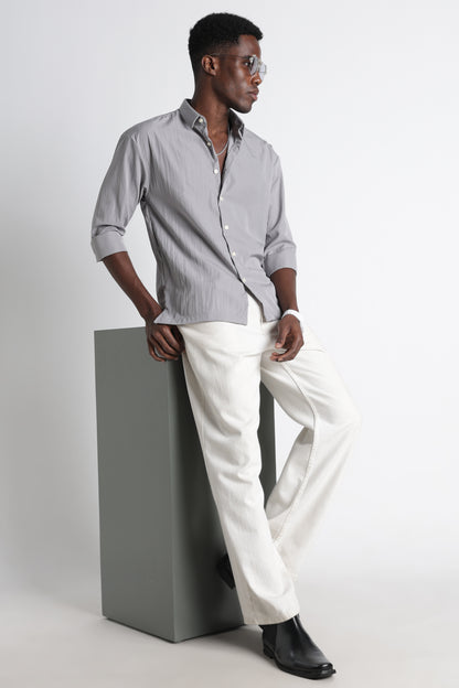 Back Graphic Slim Fit Casual Shirt Grey