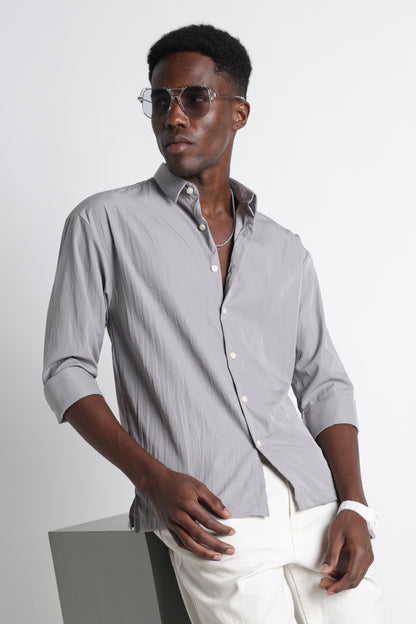 Back Graphic Slim Fit Casual Shirt Grey