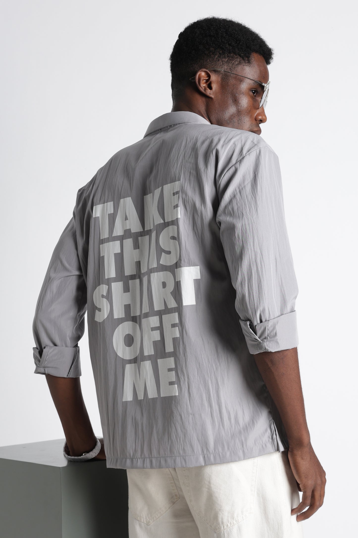 Back Graphic Slim Fit Casual Shirt Grey