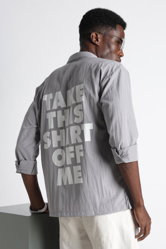 Back Graphic Slim Fit Casual Shirt Grey