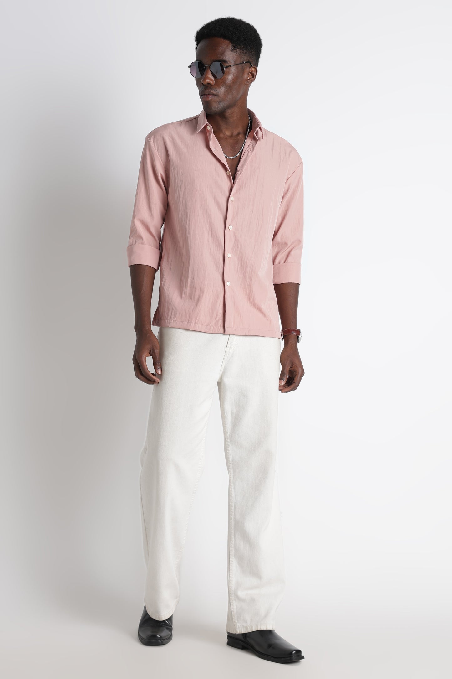 Back Graphic Slim Fit Casual Shirt Pink