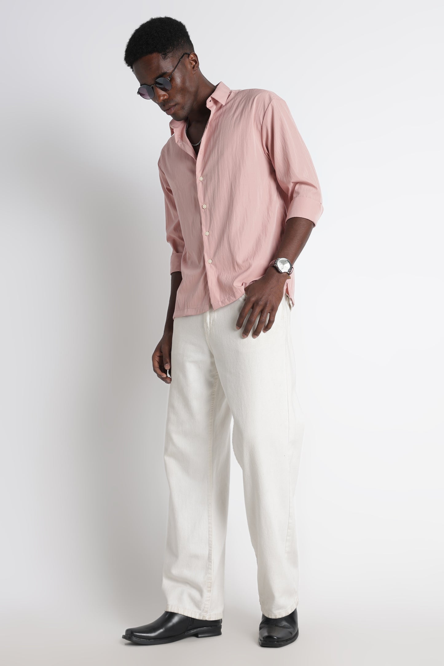 Back Graphic Slim Fit Casual Shirt Pink