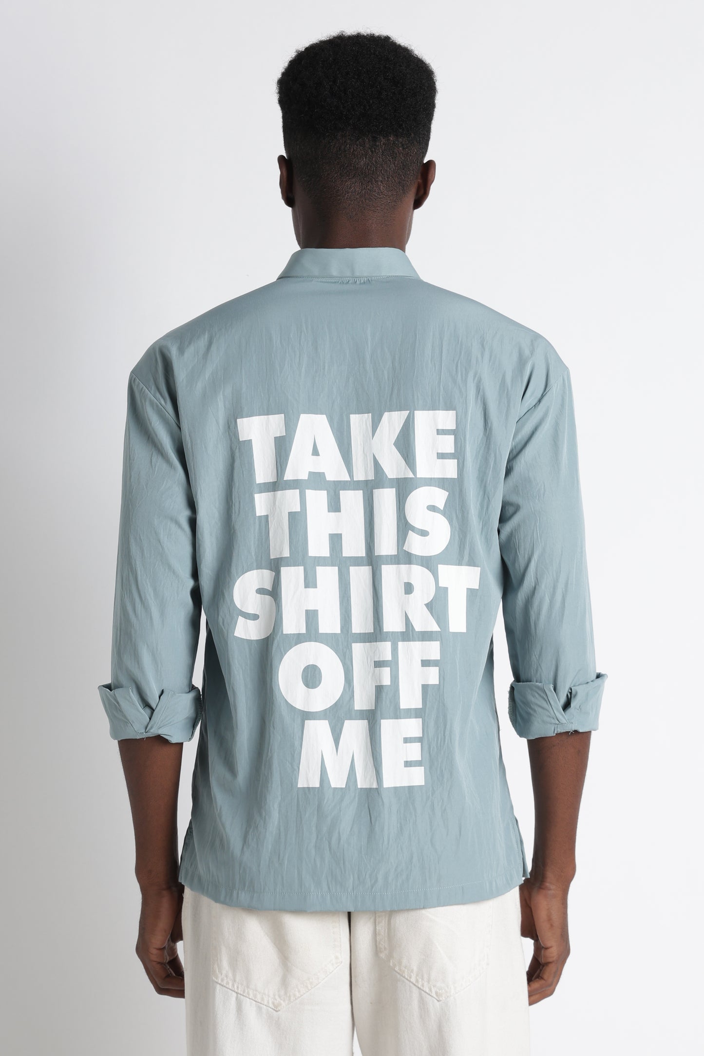 Back Graphic Slim Fit Casual Shirt Sea Green