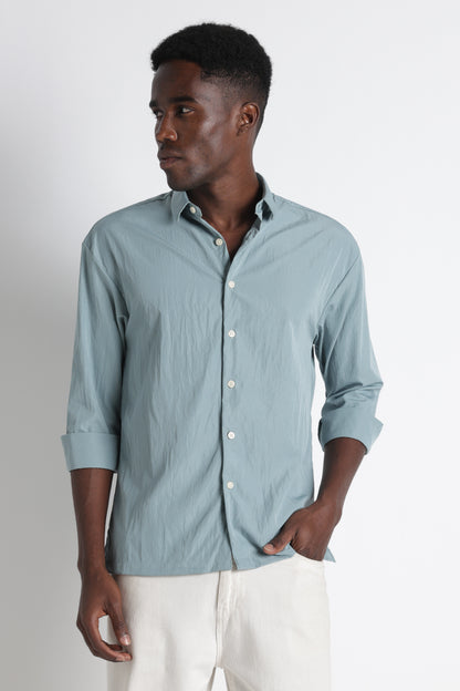 Back Graphic Slim Fit Casual Shirt Sea Green