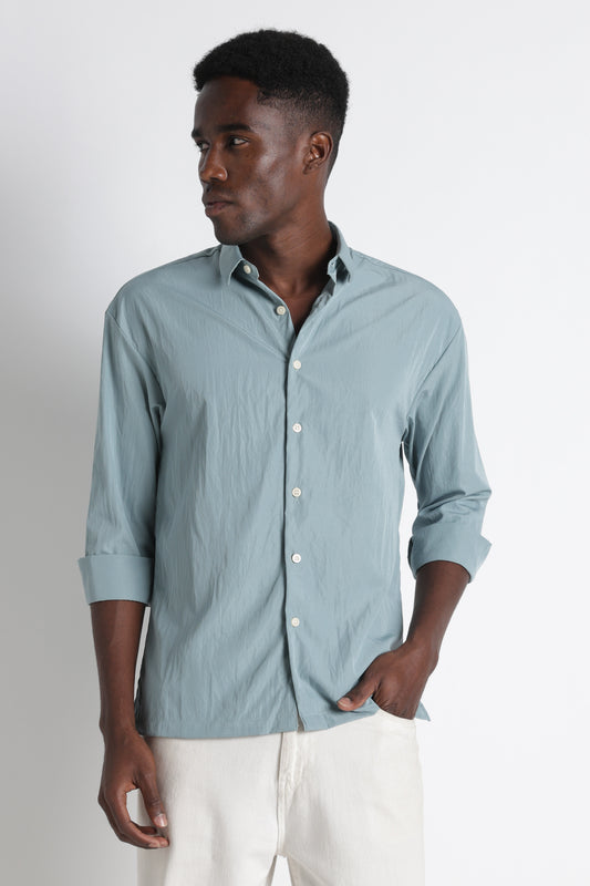 Back Graphic Slim Fit Casual Shirt Sea Green