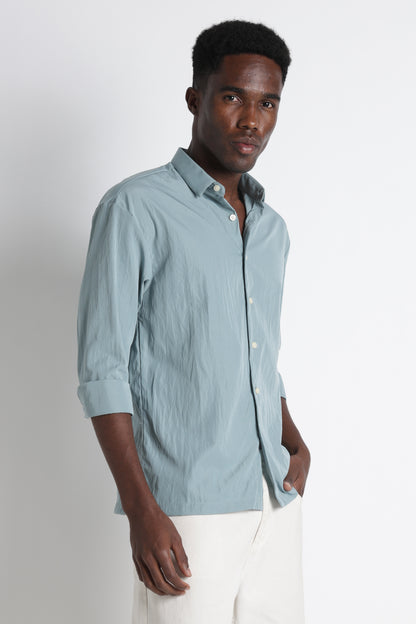 Back Graphic Slim Fit Casual Shirt Sea Green