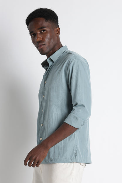 Back Graphic Slim Fit Casual Shirt Sea Green