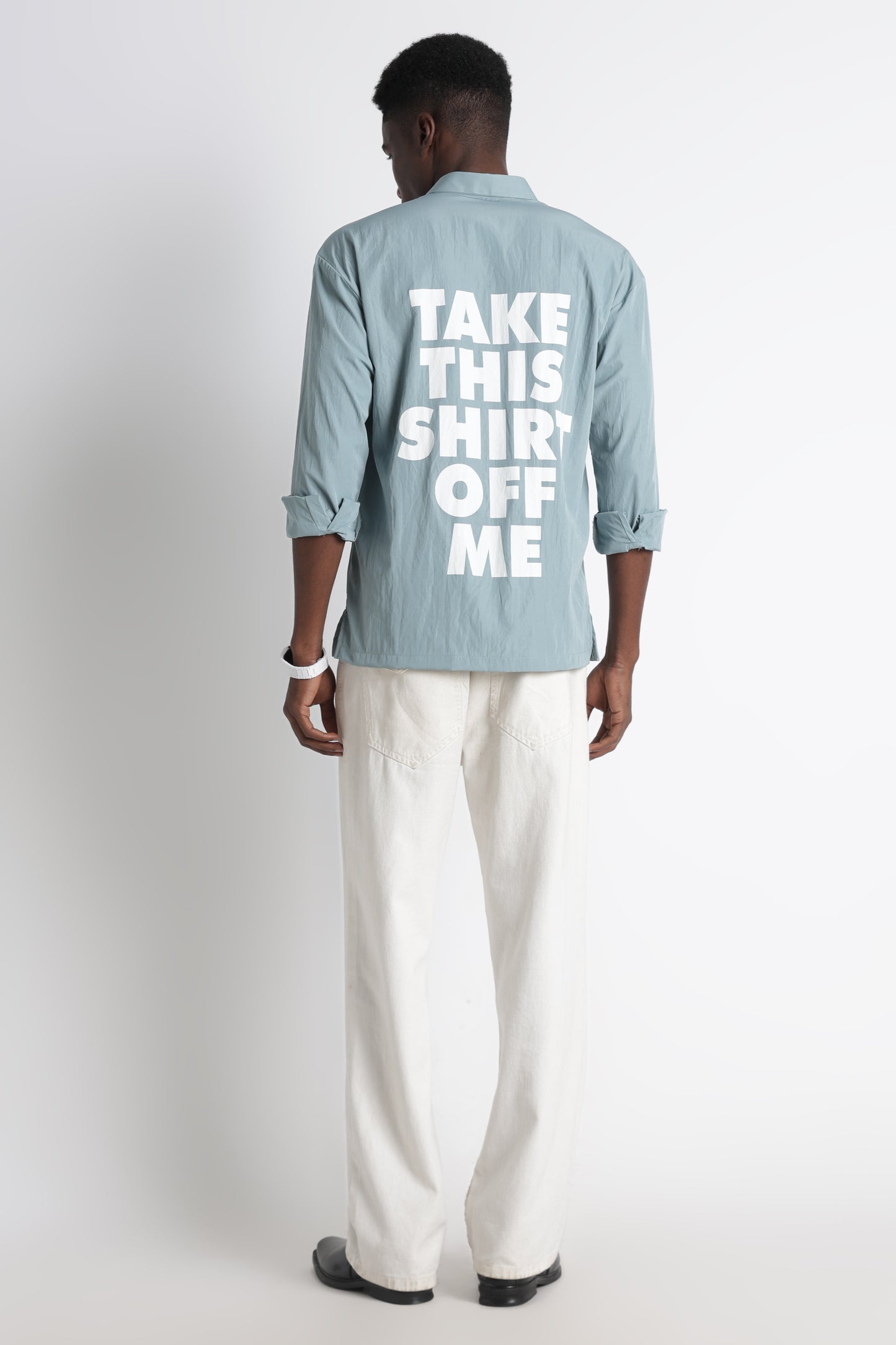 Back Graphic Slim Fit Casual Shirt Sea Green