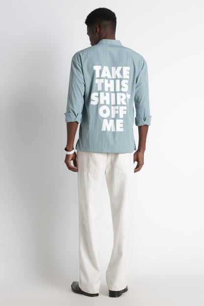 Back Graphic Slim Fit Casual Shirt Sea Green