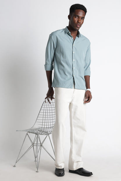 Back Graphic Slim Fit Casual Shirt Sea Green