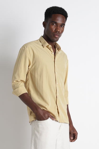 Back Graphic Slim Fit Casual Shirt Yellow
