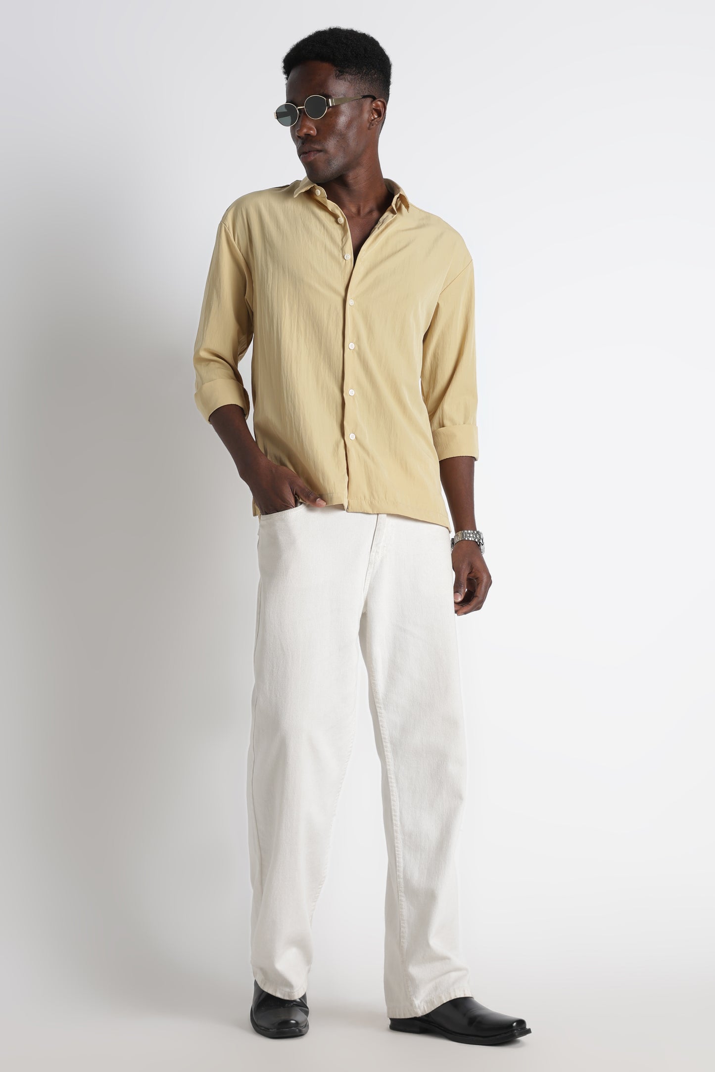 Back Graphic Slim Fit Casual Shirt Yellow