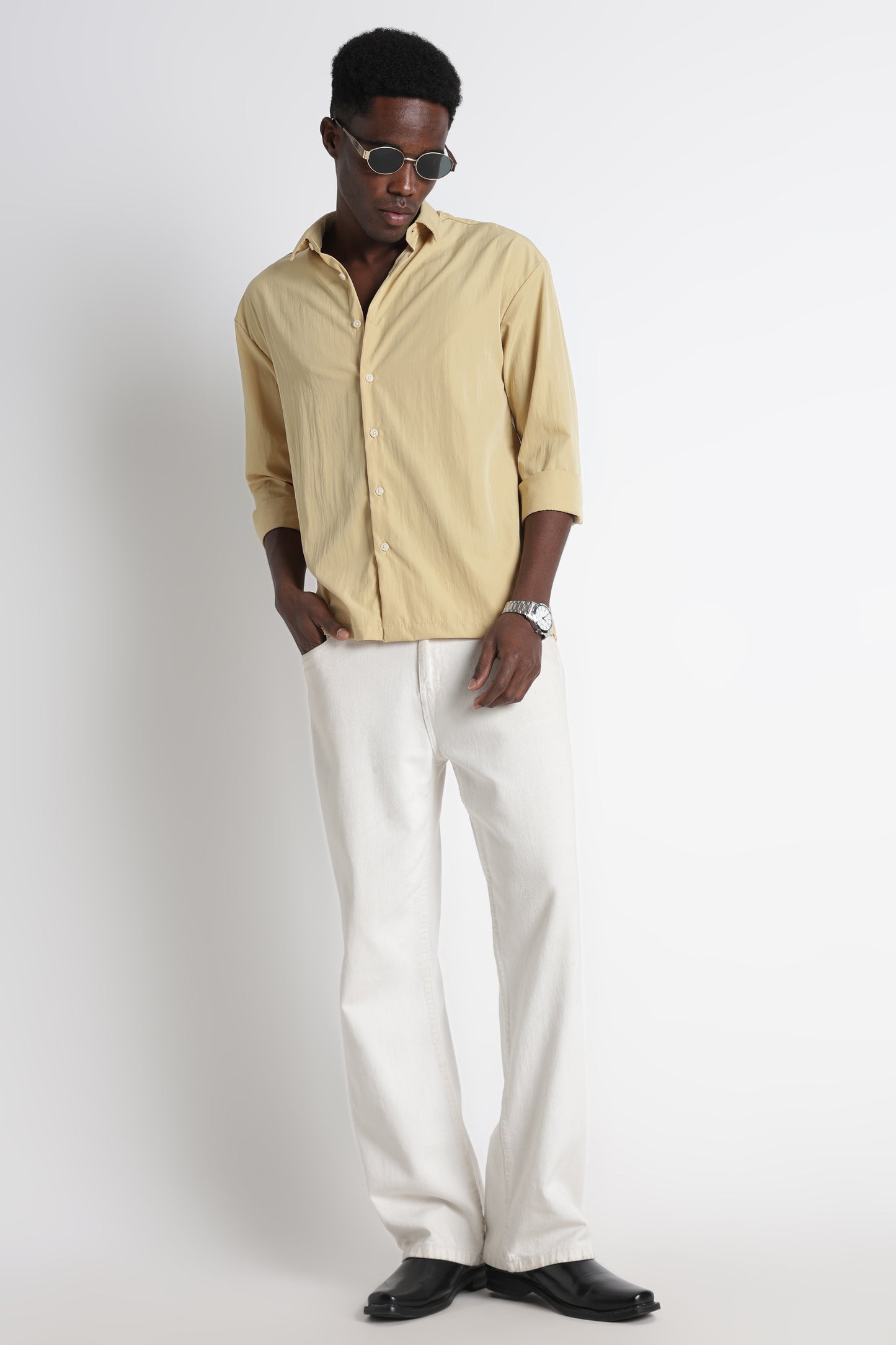 Back Graphic Slim Fit Casual Shirt Yellow