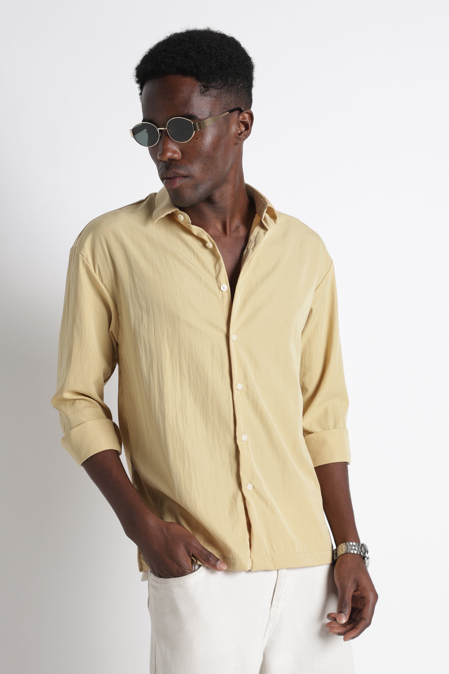 Back Graphic Slim Fit Casual Shirt Yellow